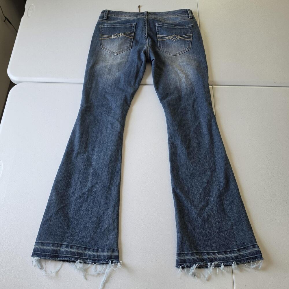 Y2K Mudd Jeans Juniors 11 Medium Wash Blue Low Rise Flare Lace Up Stretch Denim - Picture 3 of 11